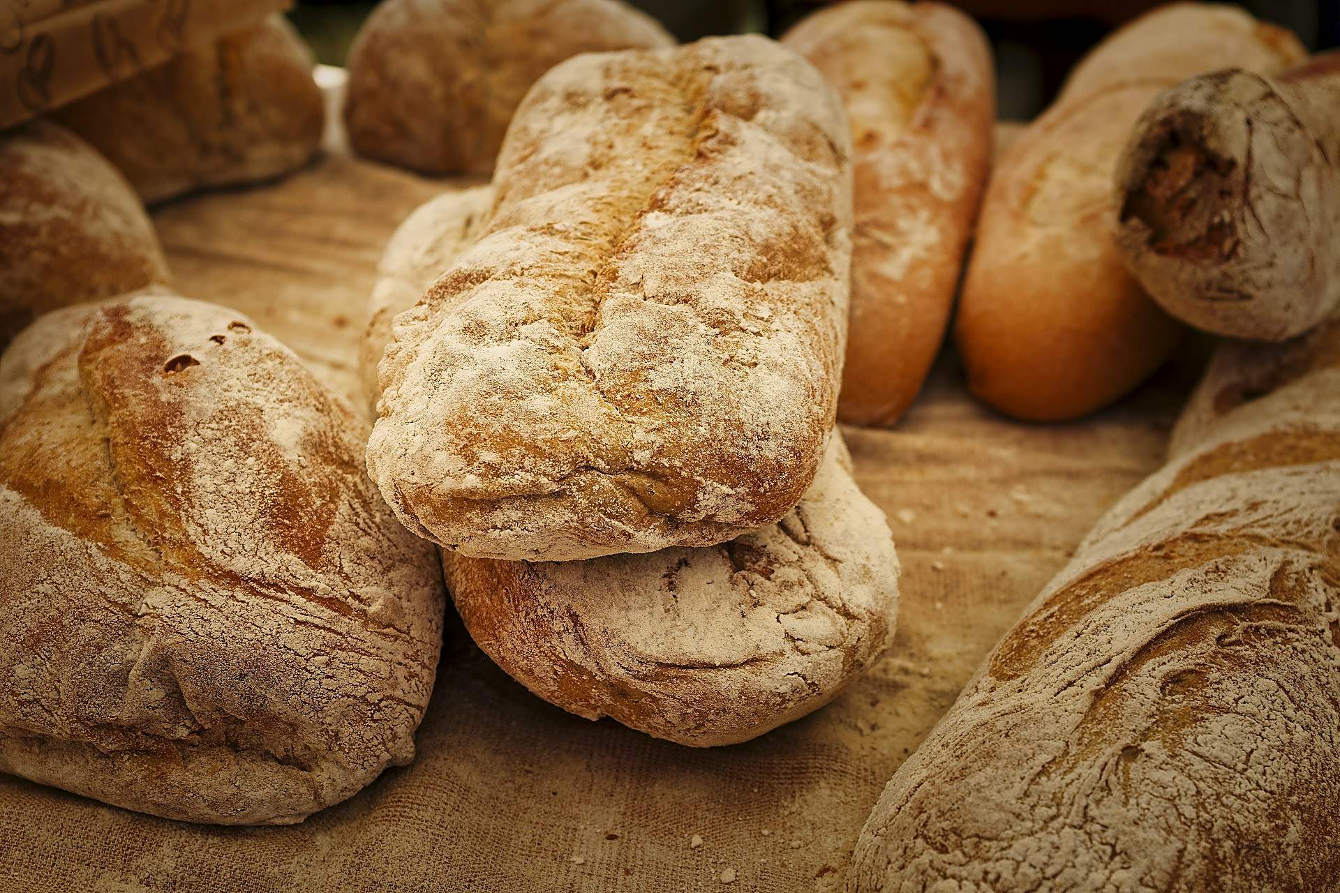 Fresh bread and pastries on a bakery display